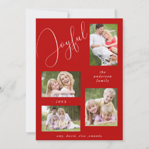 Tarjeta Festiva Personalizado 4 Fotos Chic Letra Alegre Rojo