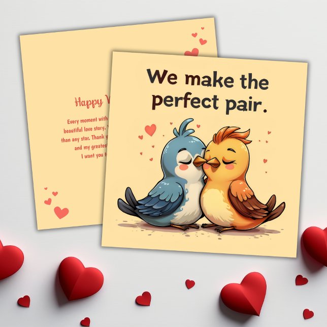 Tarjeta Festiva Personalizado Aves Cute Lovebirds Día de San Valen (Cute Cartoon Couple Of Birds Valentines Day Holiday Card)