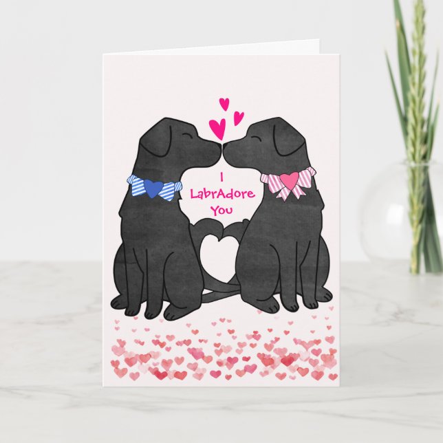 Tarjeta Festiva Personalizado Black Labs Kissing Valentine (Anverso)