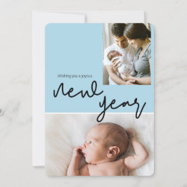 Tarjeta Festiva Personalizado Blue Baby Photo Happy Año Nuevo
