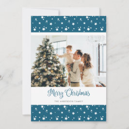 Tarjeta Festiva Personalizado Blue Photo Merry Christmas Cards