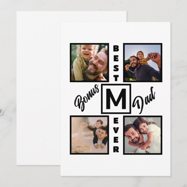 Tarjeta Festiva Personalizado Bono moderno papá Stepdad 4 Collage  (Anverso / Reverso)