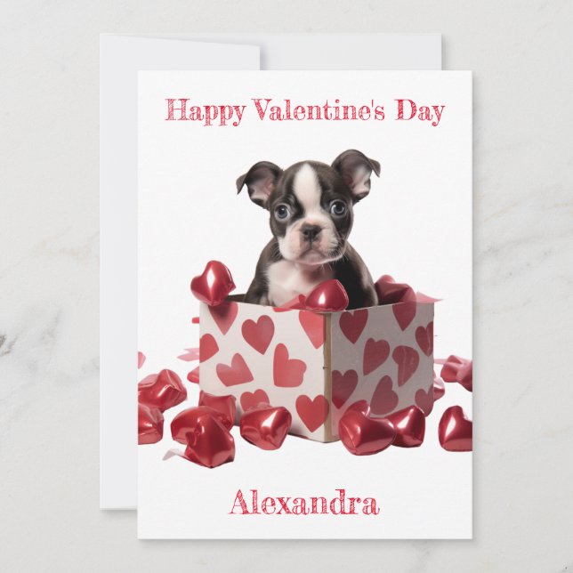Tarjeta Festiva Personalizado Boston Terrier Box Relieve metalizad (Anverso)
