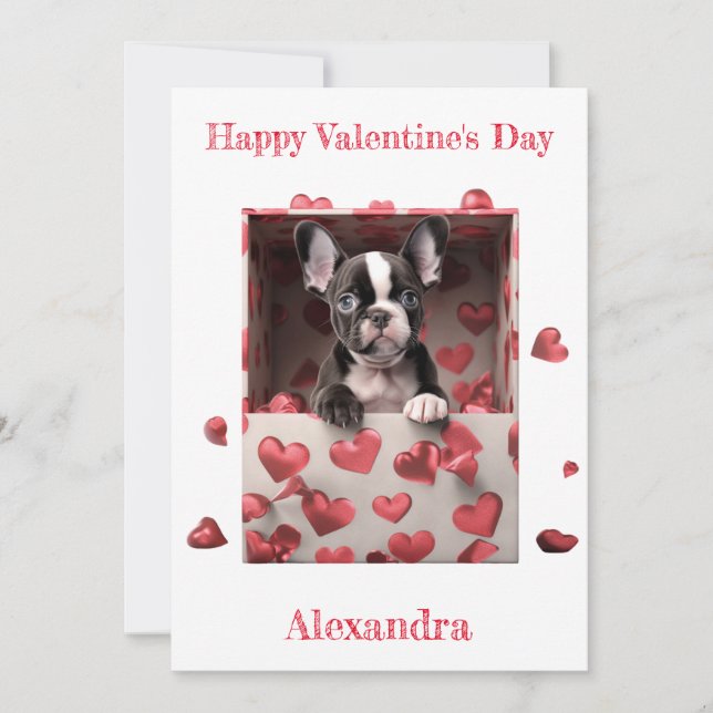 Tarjeta Festiva Personalizado Boston Terrier dentro de Hearts Box  (Anverso)