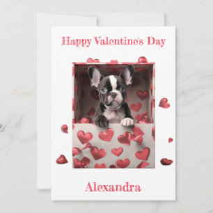 Tarjeta Festiva Personalizado Boston Terrier dentro de Hearts Box 