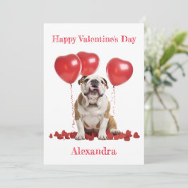 Tarjeta Festiva Personalizado Bulldog Corazones Globos Valentine