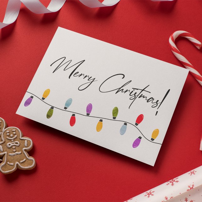 Tarjeta Festiva Personalizado Business Merry Christmas Holiday Lig (Holiday string of lights Merry christmas business holiday folded card.)
