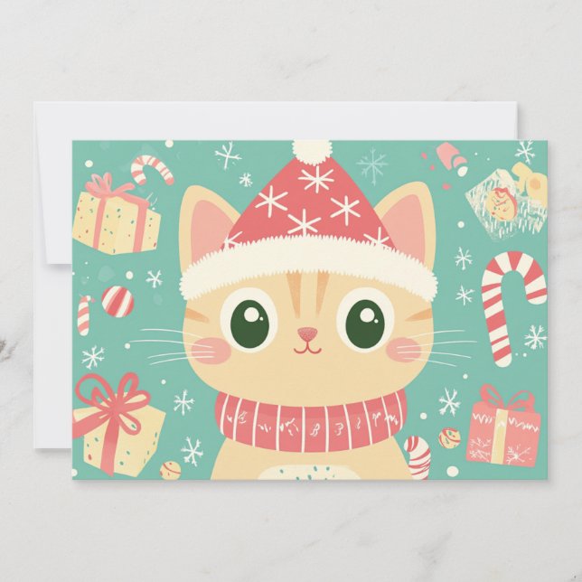 Tarjeta Festiva Personalizado Cat Cute Xmas Candy Cane Personaliza (Anverso)