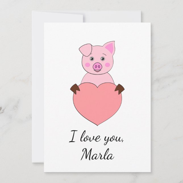 Tarjeta Festiva Personalizado cerdo enamorado de San Valentín (Anverso)