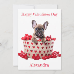 Tarjeta Festiva Personalizado cesta de Bulldog francés con corazón