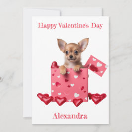 Tarjeta Festiva Personalizado Chihuahua Puppy Pink Heart Box Valen