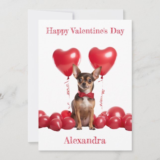 Tarjeta Festiva Personalizado Chihuahua Red Heart Balloons Valenti (Anverso)