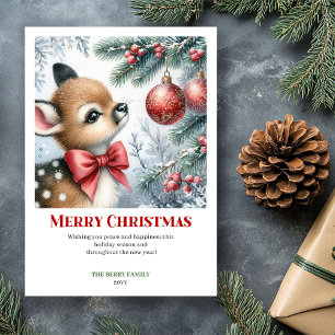 Tarjeta Festiva Personalizado ciervo bebé escena de invierno acuar