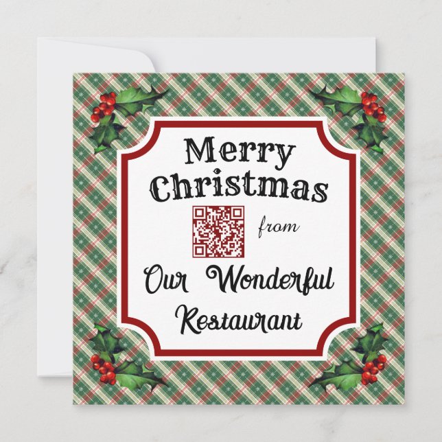 Tarjeta Festiva Personalizado Código QR Navidades de restaurante r (Anverso)