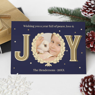 Tarjeta Festiva Personalizado Conejo Foto Oro Azul Joy Navidades C
