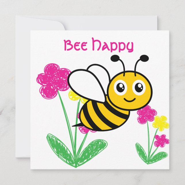 Tarjeta Festiva Personalizado Cute Bee Happy (Anverso)