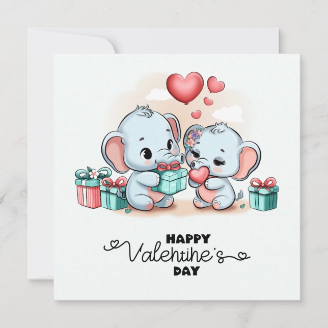 Tarjeta Festiva Personalizado Cute Elephant Lover Día de San Valen (Anverso)