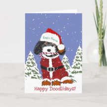 Personalizado Cute Mano Dibujó Bernedoodle Santa D