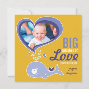 Tarjeta Festiva Personalizado Cute Morple Whale Valentine Photo Gr