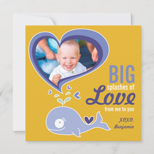 Tarjeta Festiva Personalizado Cute Morple Whale Valentine Photo Gr (Anverso)