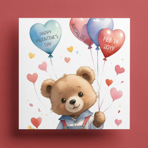 Tarjeta Festiva Personalizado Cute Watercolor Teddy Bear Día de Sa