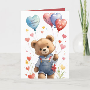 Tarjeta Festiva Personalizado Cute Watercolor Teddy Bear Día de Sa