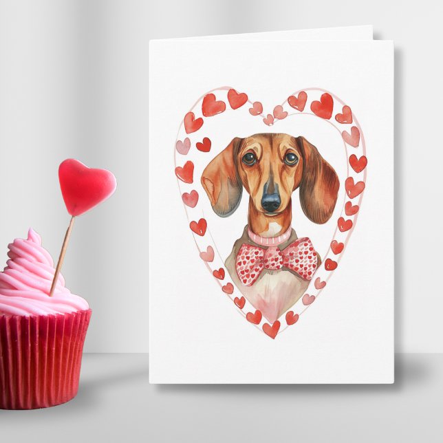 Tarjeta Festiva Personalizado de acuarela de Día de San Valentín d (sausage dog dachshund valentines day dog mom dog dad pink personalized text)