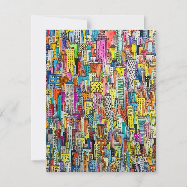 Tarjeta Festiva Personalizado de acuarela Edificios Cityscape (Anverso)