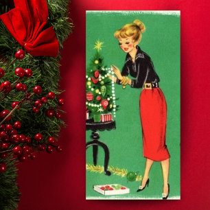 Tarjeta Festiva Personalizado de árbol decorativo de Chica navideñ
