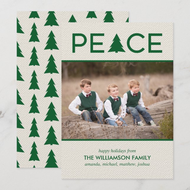 Tarjeta Festiva Personalizado de árbol feriado de la paz foto Beig (Anverso / Reverso)