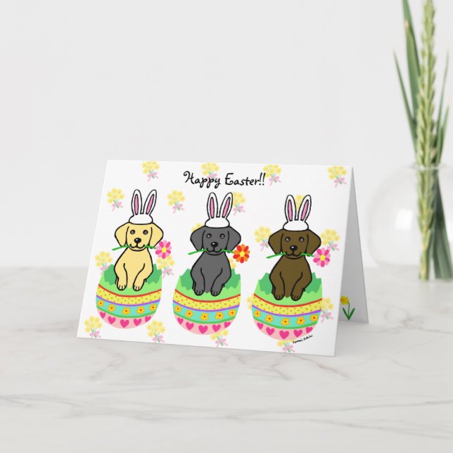 Tarjeta Festiva Personalizado de Cachorros del Laboratorio de Huev (Anverso)