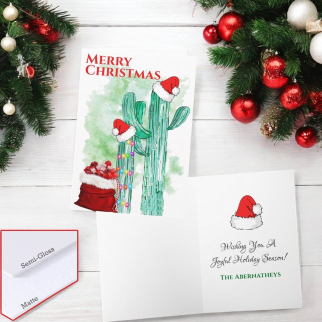 Tarjeta Festiva Personalizado de Cactus del suroeste de Saguaro (Folding Christmas card cover and inside template text)