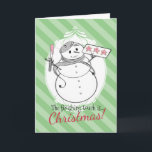 Tarjeta Festiva Personalizado de color pastelería francesa galleta<br><div class="desc">Un delicioso chef de muñecas de nieve francés en esta tarjeta de vacaciones para regalar galletas a los Navidades y otros dulces a su lista. Snowman lleva una boina y una bufanda, sostiene un cuchillo para congelar y una sartén de galletas con helado rosa. Elige tu propio color de fondo....</div>