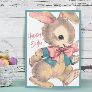 Tarjeta Festiva Personalizado de conejito de Pascua con retro