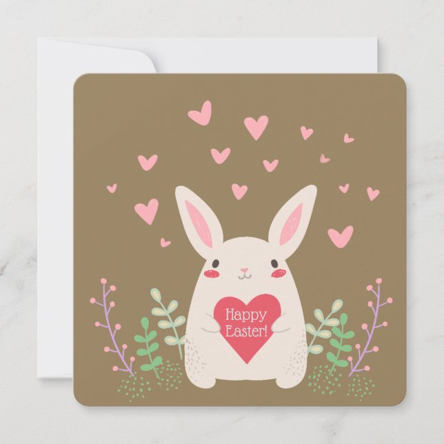 Tarjeta Festiva Personalizado de conejo y corazón personalizado de (Anverso)