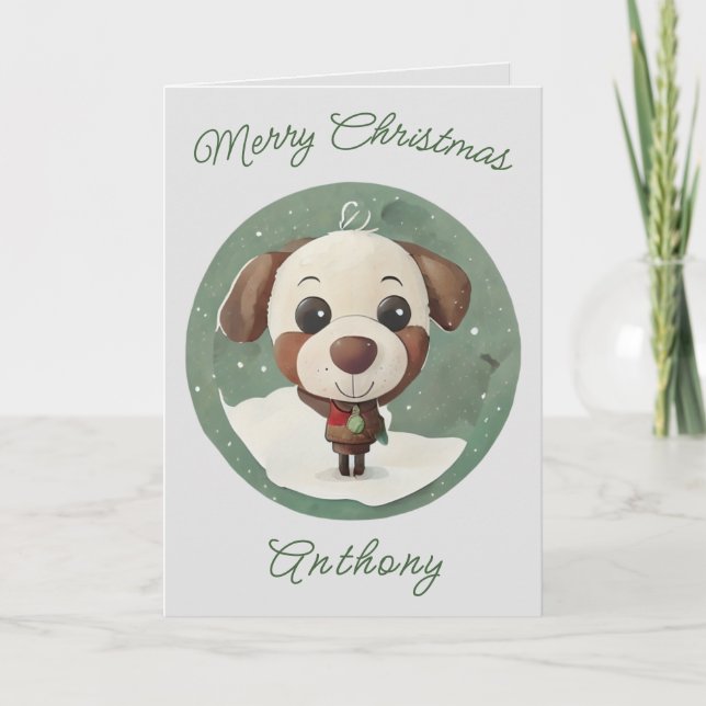 Tarjeta Festiva Personalizado de Doggie de Navidades de corte - Pe (Anverso)