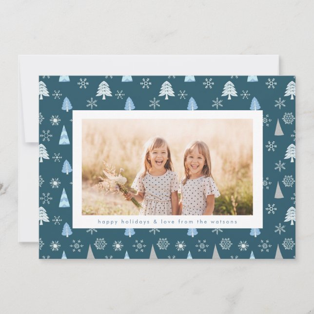 Tarjeta Festiva Personalizado de fotos de copos de nieve del árbol (Anverso)