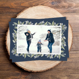Tarjeta Festiva Personalizado de fotos de Navy Blue Happy Holidays