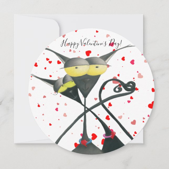 Tarjeta Festiva Personalizado de gato negro y gris (Anverso)