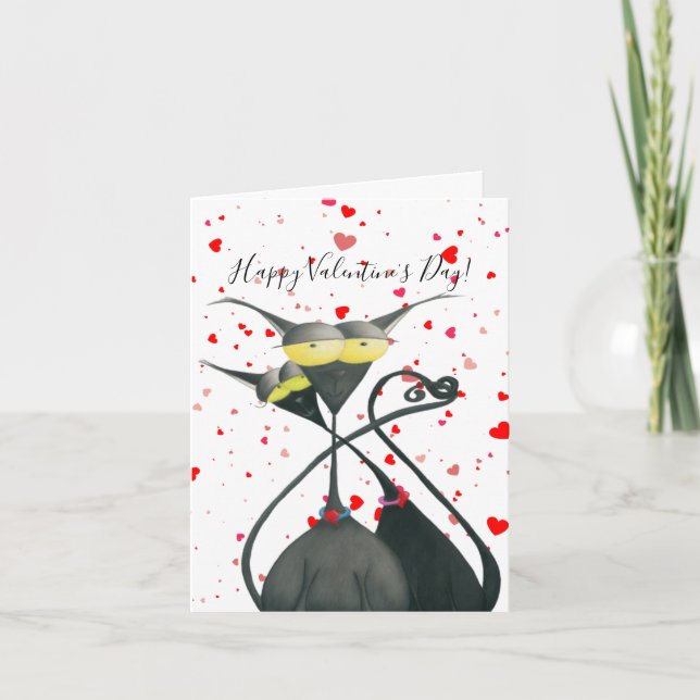 Tarjeta Festiva Personalizado de gato negro y gris (Anverso)
