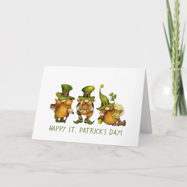 Tarjeta Festiva Personalizado de gnomes irlandeses felices Día de  (Anverso)