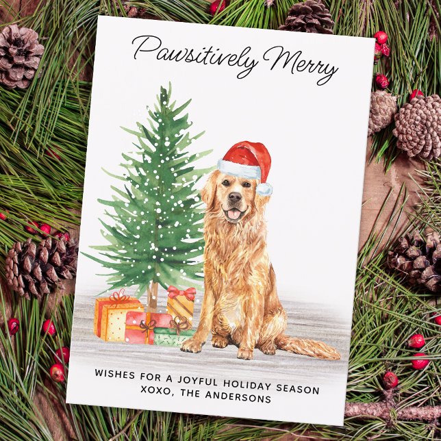 Tarjeta Festiva Personalizado de Golden Retriever Cute Merry Chris (Subido por el creador)