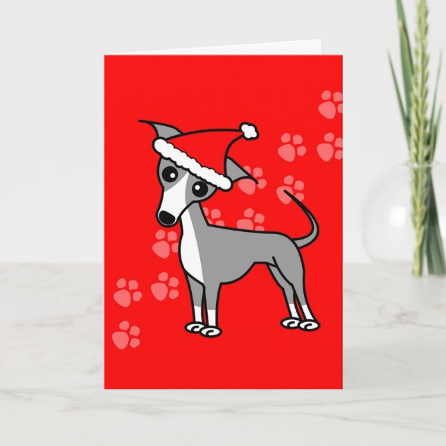 Tarjeta Festiva Personalizado de Greyhound italiano, Red Santa Hat (Anverso)