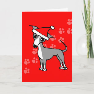 Tarjeta Festiva Personalizado de Greyhound italiano, Red Santa Hat