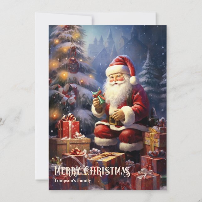 Tarjeta Festiva Personalizado de la época Santa Claus Regalos navi (Anverso)