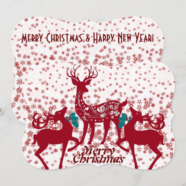 Tarjeta Festiva Personalizado de la familia de los renos de Navida (Anverso / Reverso)