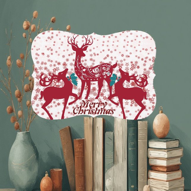 Tarjeta Festiva Personalizado de la familia de los renos de Navida (Merry Christmas Reindeer Snowflakes Family Custom Holiday Card)