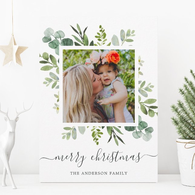 Tarjeta Festiva Personalizado de la guirnalda verde Navidades de f (Subido por el creador)