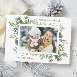 Tarjeta Festiva Personalizado de la guirnalda verde Navidades de f