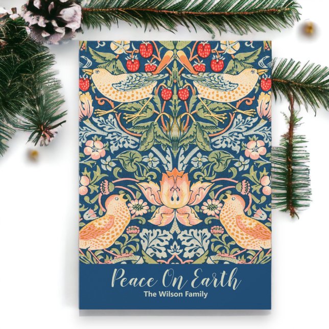 Tarjeta Festiva Personalizado de la Paz en la Tierra William Morri (Peace on Earth is a wonderful message to send to Friends and Family this Holiday Season.)